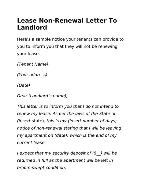 not renewing my lease letter.